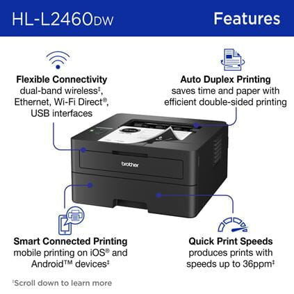 BROTHER HL-L2460DW Wireless Compact  Monochrome Laser Printer