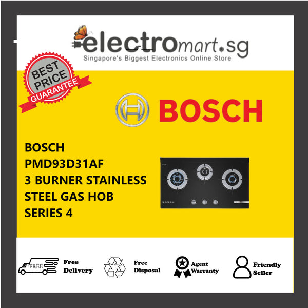 BOSCH PMD93D31AF  3 BURNER STAINLESS STEEL GAS HOB SERIES 4