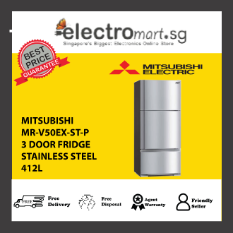 Mitsubishi MR-V50EX-ST-P 412L 3 Door Refrigerator - Stainless Steel