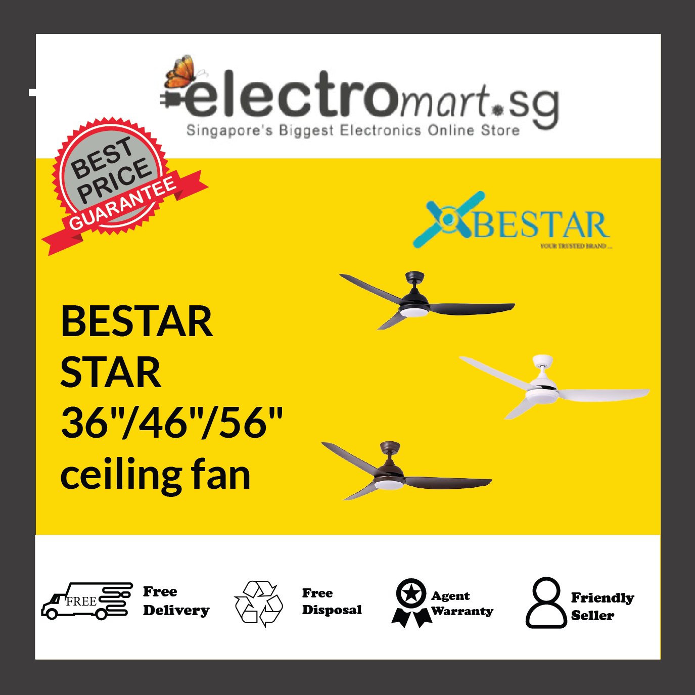 BESTAR STAR 3 36” /46” /56”  DC Motor Ceiling  Fan