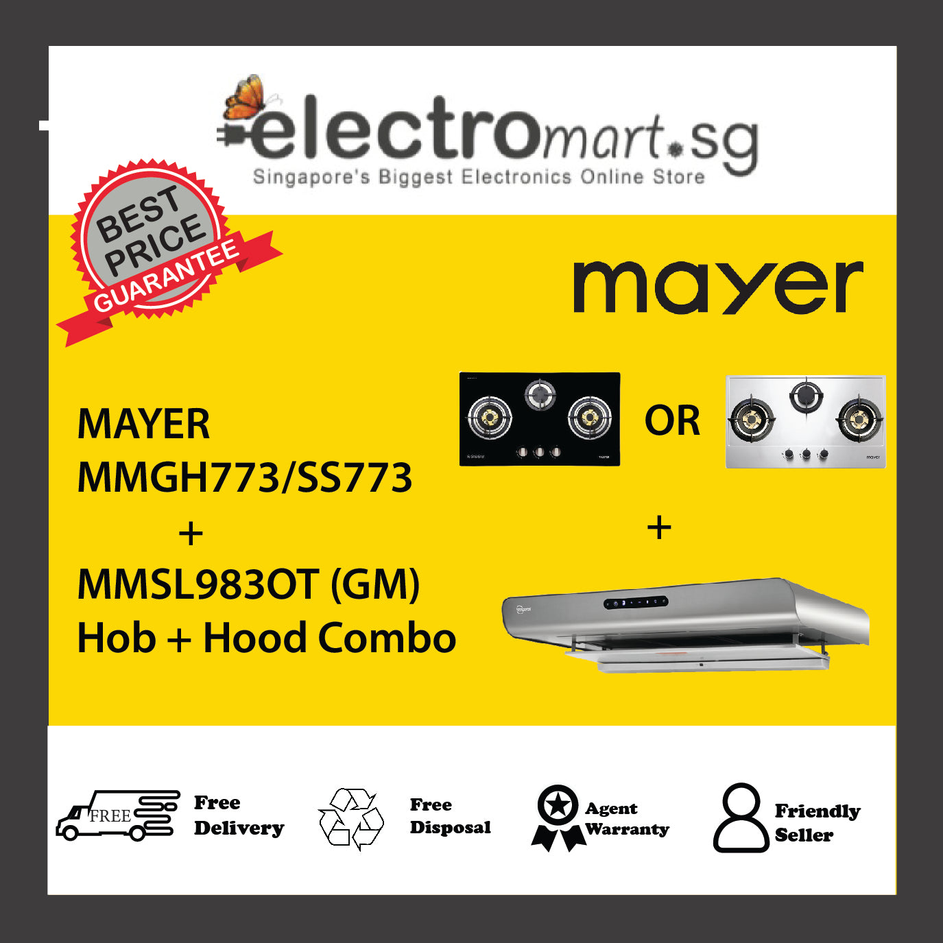 Mayer MMGH773/SS773 + MMSL983OT (GM) Hob + Hood Combo