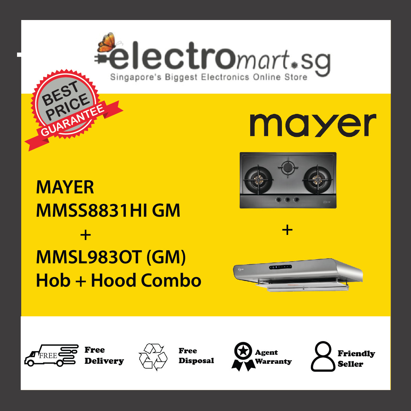 Mayer MMSS8831HI GM  + MMSL983OT (GM) Hob + Hood Combo