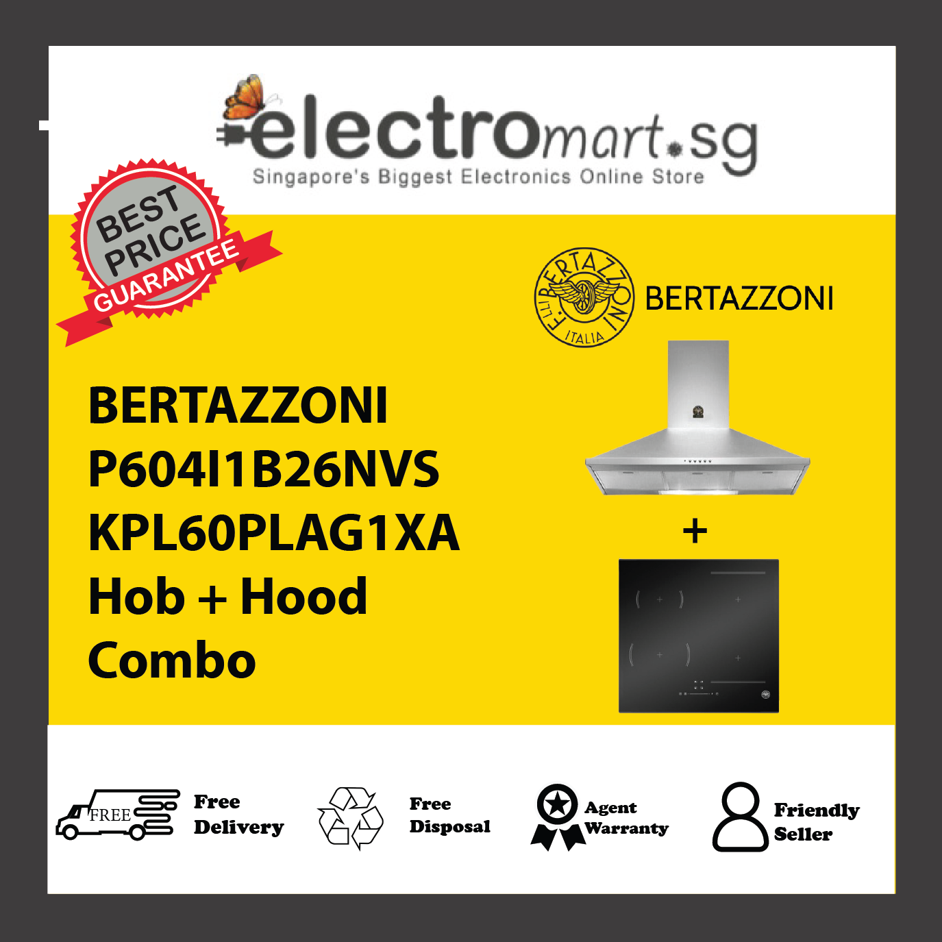 BERTAZZONI P604I1B26NVS KPL60PLAG1XA Hob + Hood Combo