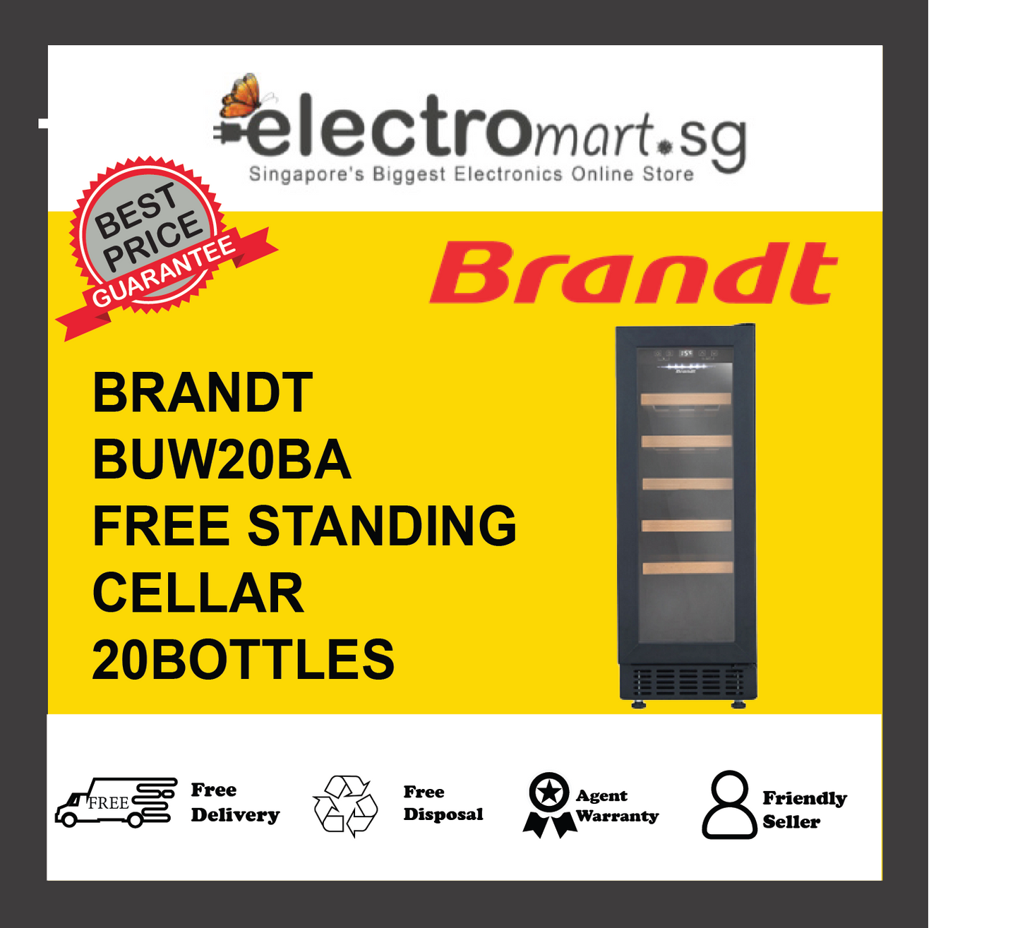 BRANDT BUW20BA 20 BOTTLE FREE STANDING WINE CELLAR