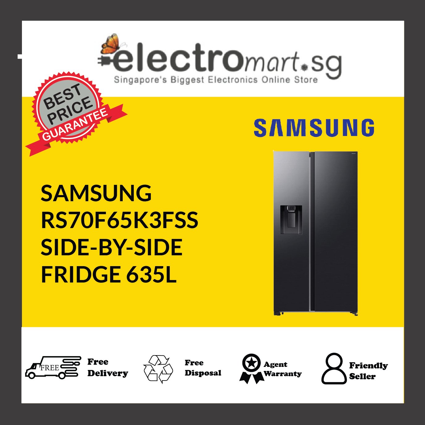 SAMSUNG RS70F65K3FSS SIDE-BY-SIDE FRIDGE 635L