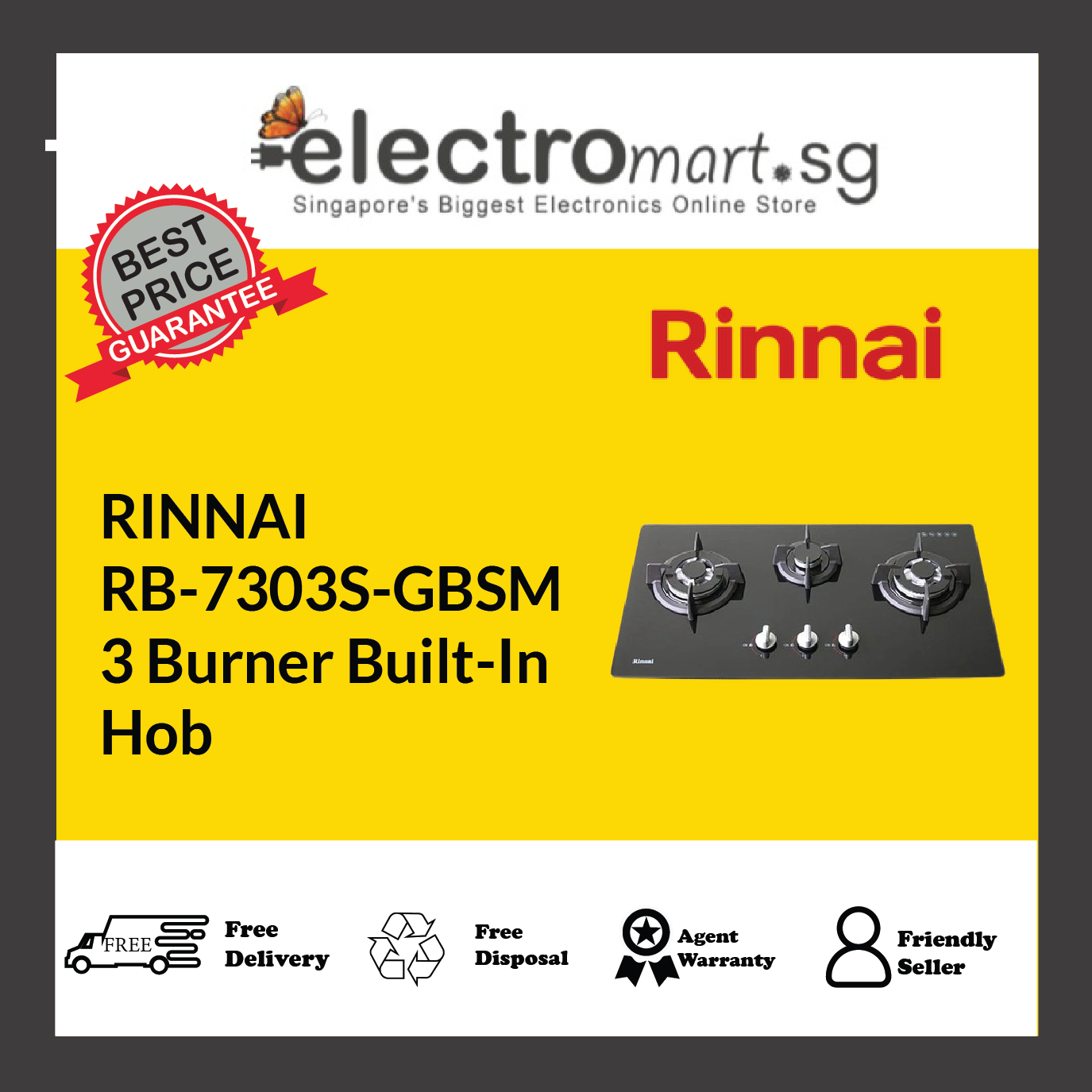 RINNAI RB-7303S-GBSM  3 Burner Built-In Hob