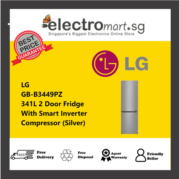 LG GB-B3449PZ 341L 2 Door Fridge With Smart Inverter Compressor (Silver)