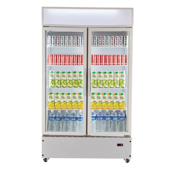 KADEKA KSC-1100W2 Upright Chiller 2-Door Beverage Showcase,  1100L