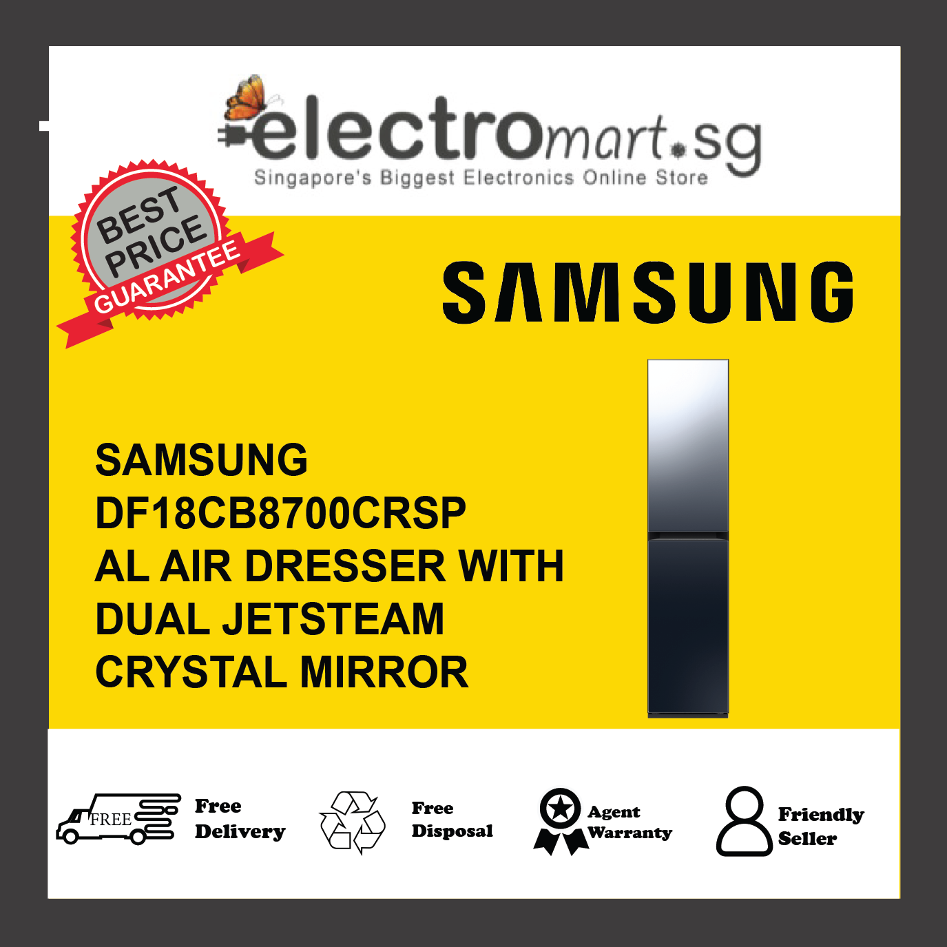 SAMSUNG DF18CB8700CRSP 3+2 Bespoke AI AirDresser with Dual JetSteam - Crystal Mirror