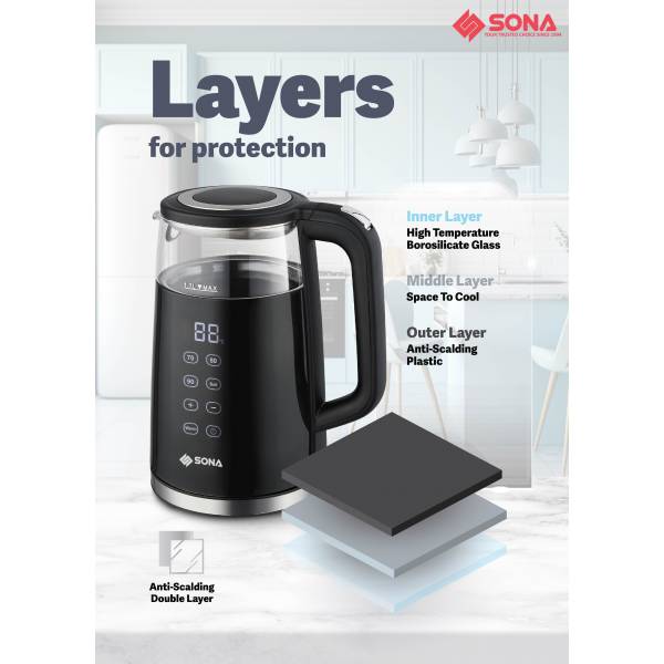 SONA SGK 5046 Digital Double Layer Glass Kettle 1.7L