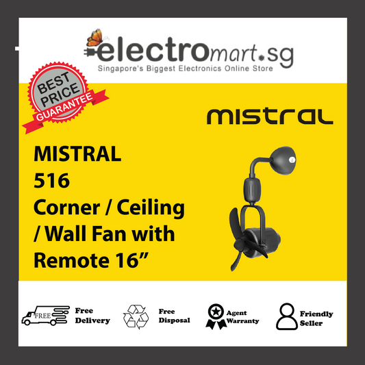 MISTRAL 516/GM Corner / Ceiling / Wall Fan with Remote 16”