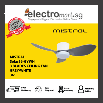 MISTRAL Solar36-GY/WH  DC CEILING FAN, GRAY- WHITE,. 36”