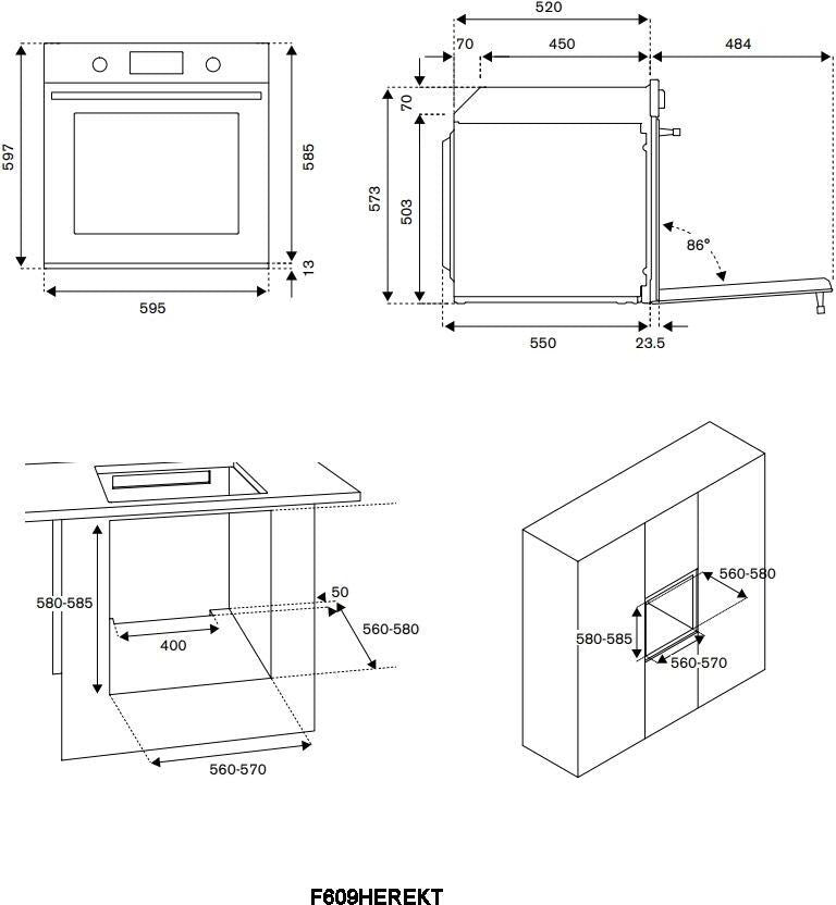 Bertazzoni F609HEREKTAX 76L Built-In Electric Single Oven - Ivory / Chrome