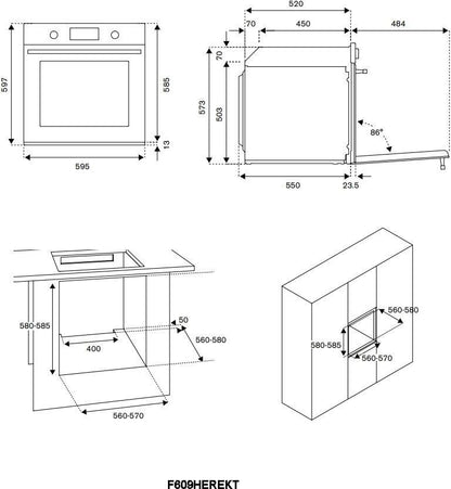 Bertazzoni F609HEREKTAX 76L Built-In Electric Single Oven - Ivory / Chrome