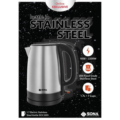 SONA SCK 5205 Electric Stainless Steel Kettle 1.7L