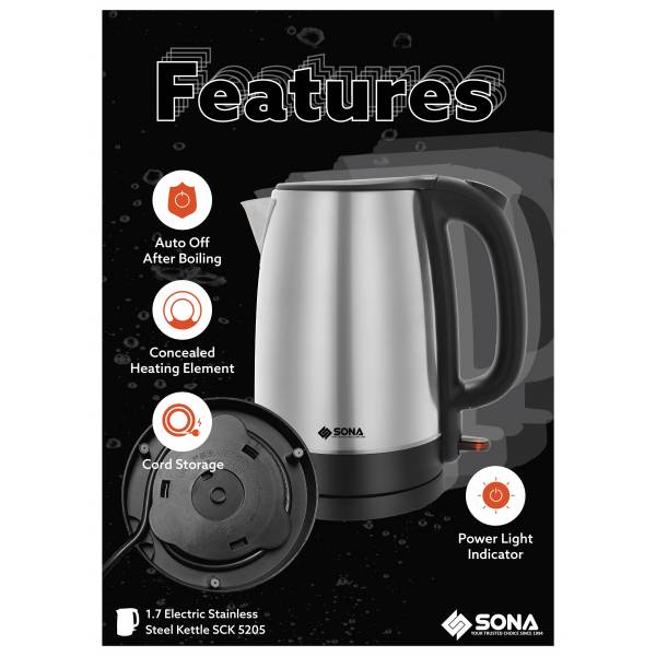 SONA SCK 5205 Electric Stainless Steel Kettle 1.7L