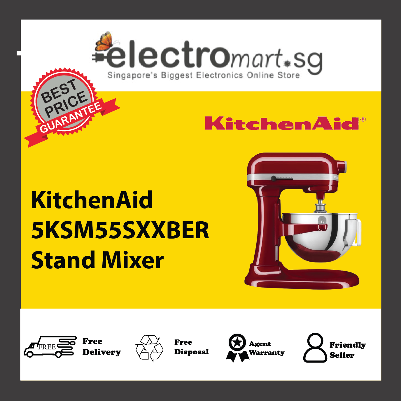 KitchenAid 5KSM55SXXBER/WH Heavy Duty 5.2 L Bowl-Lift Stand Mixer