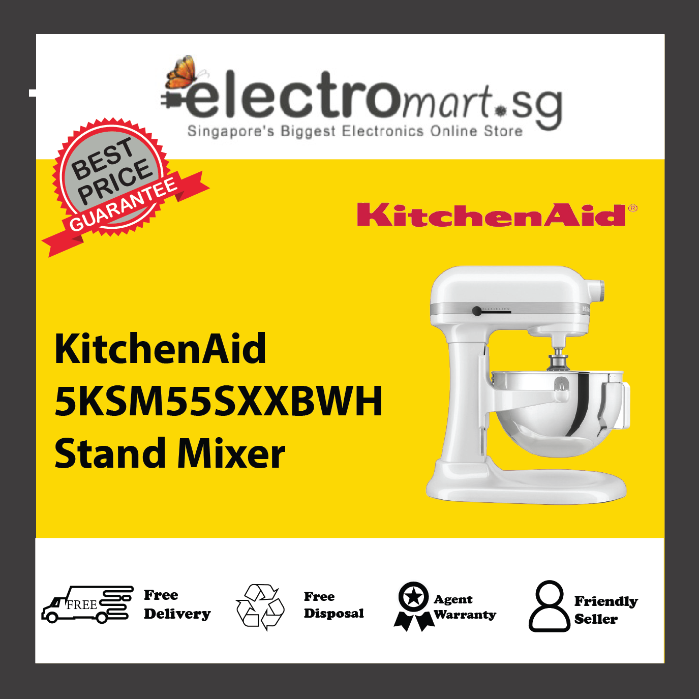 KitchenAid 5KSM55SXXBER/WH Heavy Duty 5.2 L Bowl-Lift Stand Mixer