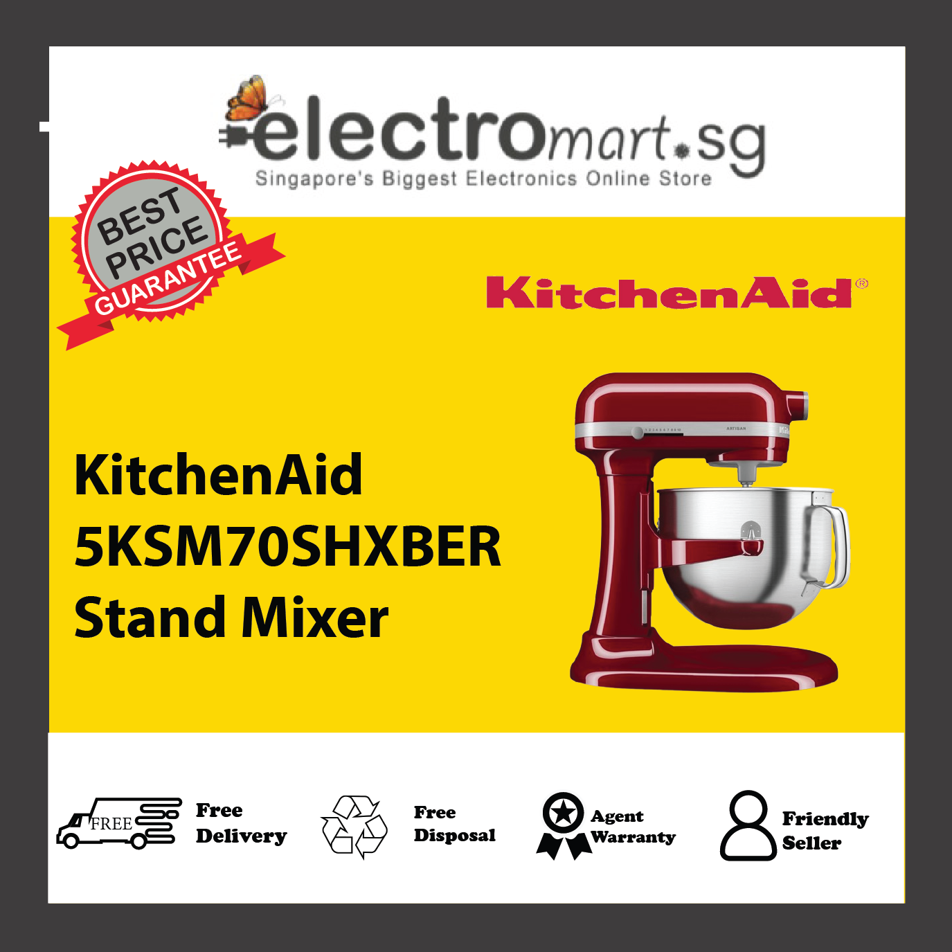 KitchenAid 5KSM70SHXBER Artisan 6.6 L Bowl-Lift Stand Mixer