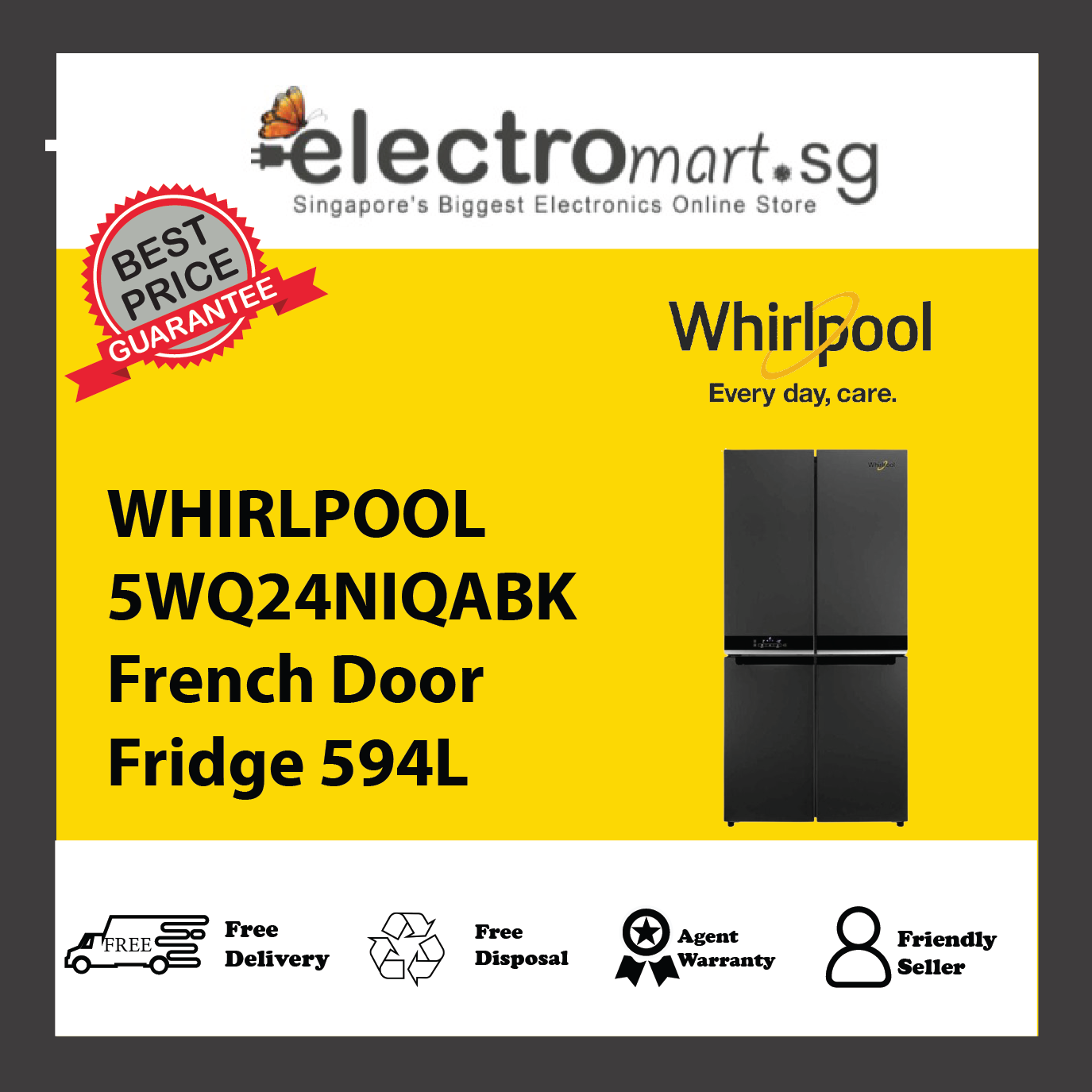 WHIRLPOOL 5WQ24NIQABK French Door Fridge 594L