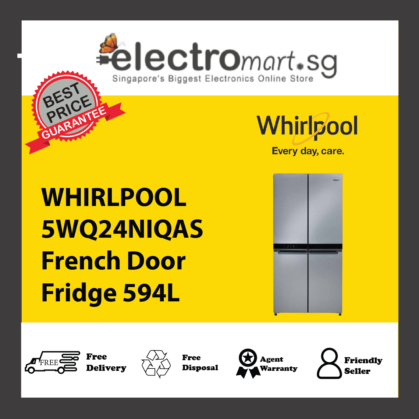 WHIRLPOOL 5WQ24NIQAS French Door Fridge 594L