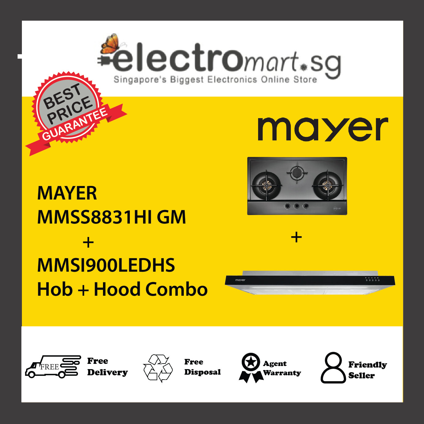 Mayer MMSS8831HI GM  + MMSI900LEDHS Hob + Hood Combo