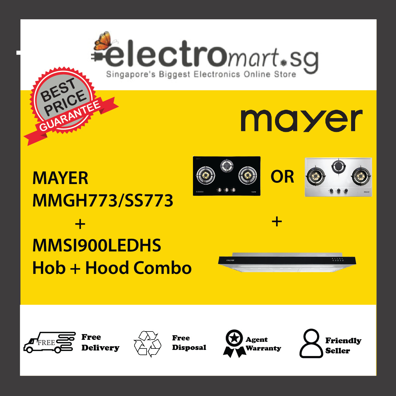 Mayer MMGH773/SS773 + MMSI900LEDHS Hob + Hood Combo