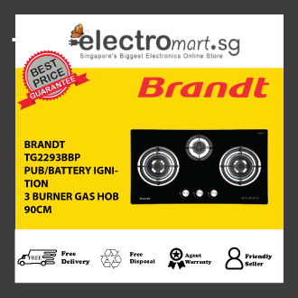 BRANDT TG2293BBP  (PUB/BATTERY IGNITION) 3 BURNER GAS HOB (90CM)(BLACK)