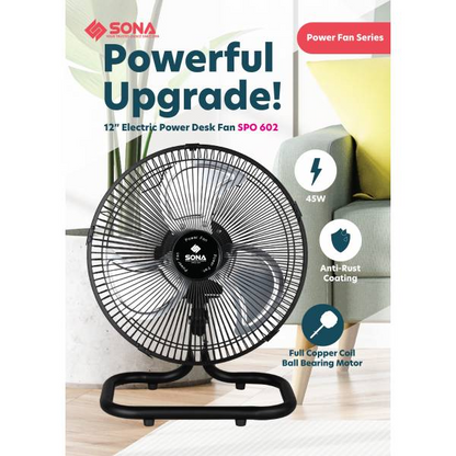 SONA SPO 602 Electric Power Desk Fan 12”