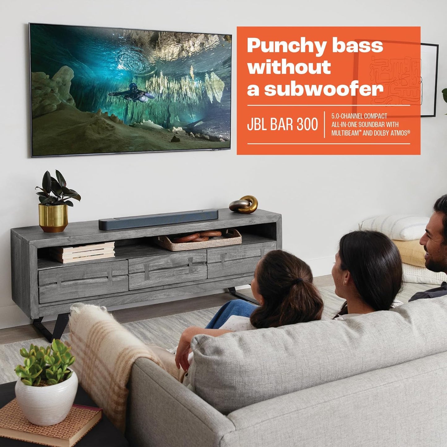 JBL Bar 300: 5.0-Channel Compact All-in-one soundbar with MultiBeam™ and Dolby Atmos®, Black