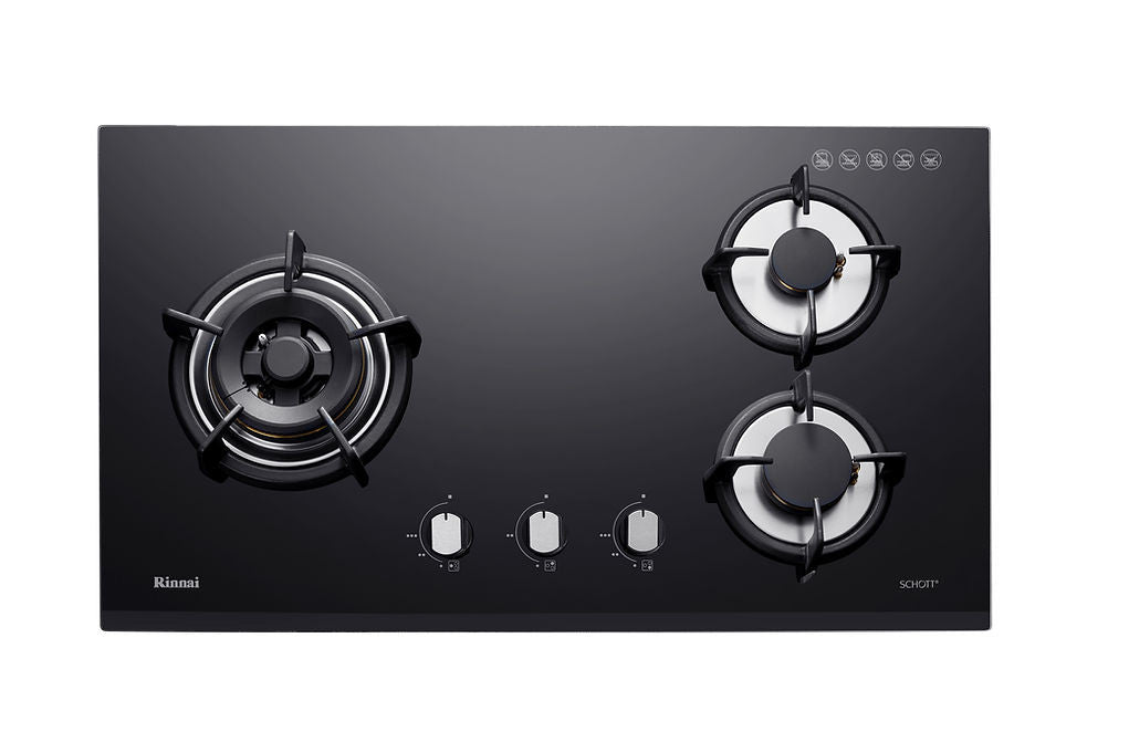 RINNAI RB-73TG 3 Burner Built-In Schott Glass (Black) Top Plate
