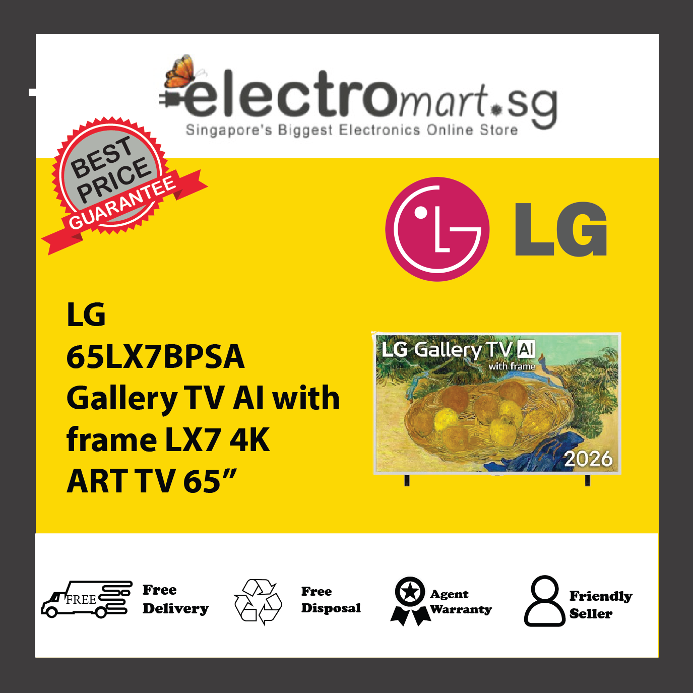LG 65LX7BPSA Gallery TV AI with frame LX7 4K ART TV 65”