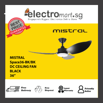 Mistral Space36-BK/BK Space36 3 Blades Ceiling Fan - Black/Black, 36"