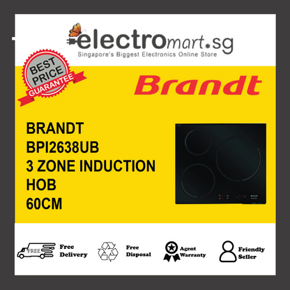 BRANDT BPI2638UB 60 CM INDUCTION HOB 3 ZONES