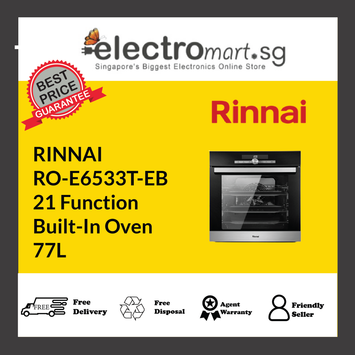 RINNAI RO-E6533T-EB 21 Function Built-In Oven 77L