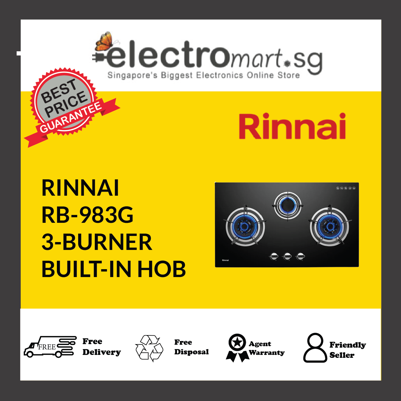 RINNAI RB-983G 3-BURNER BUILT-IN HOB