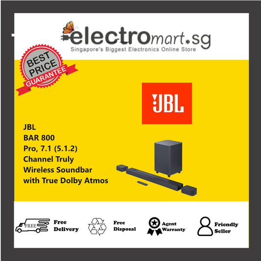 JBL BAR 800 Pro, 7.1 (5.1.2) Channel Truly Wireless Soundbar with True Dolby Atmos