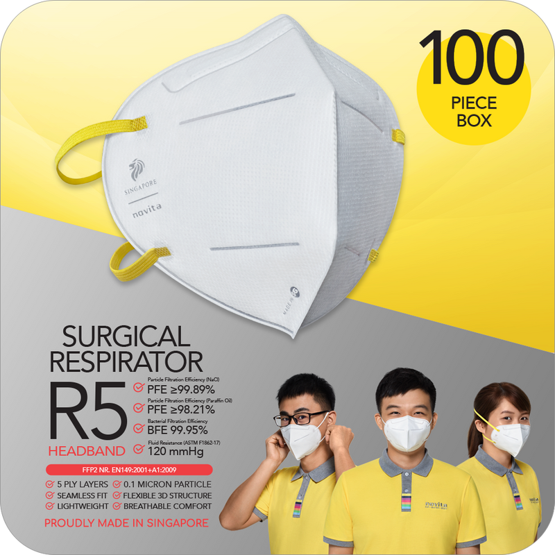 NOVITA R5HB Surgical Respirator R5 Headband FFP2,M/L, 100PCS