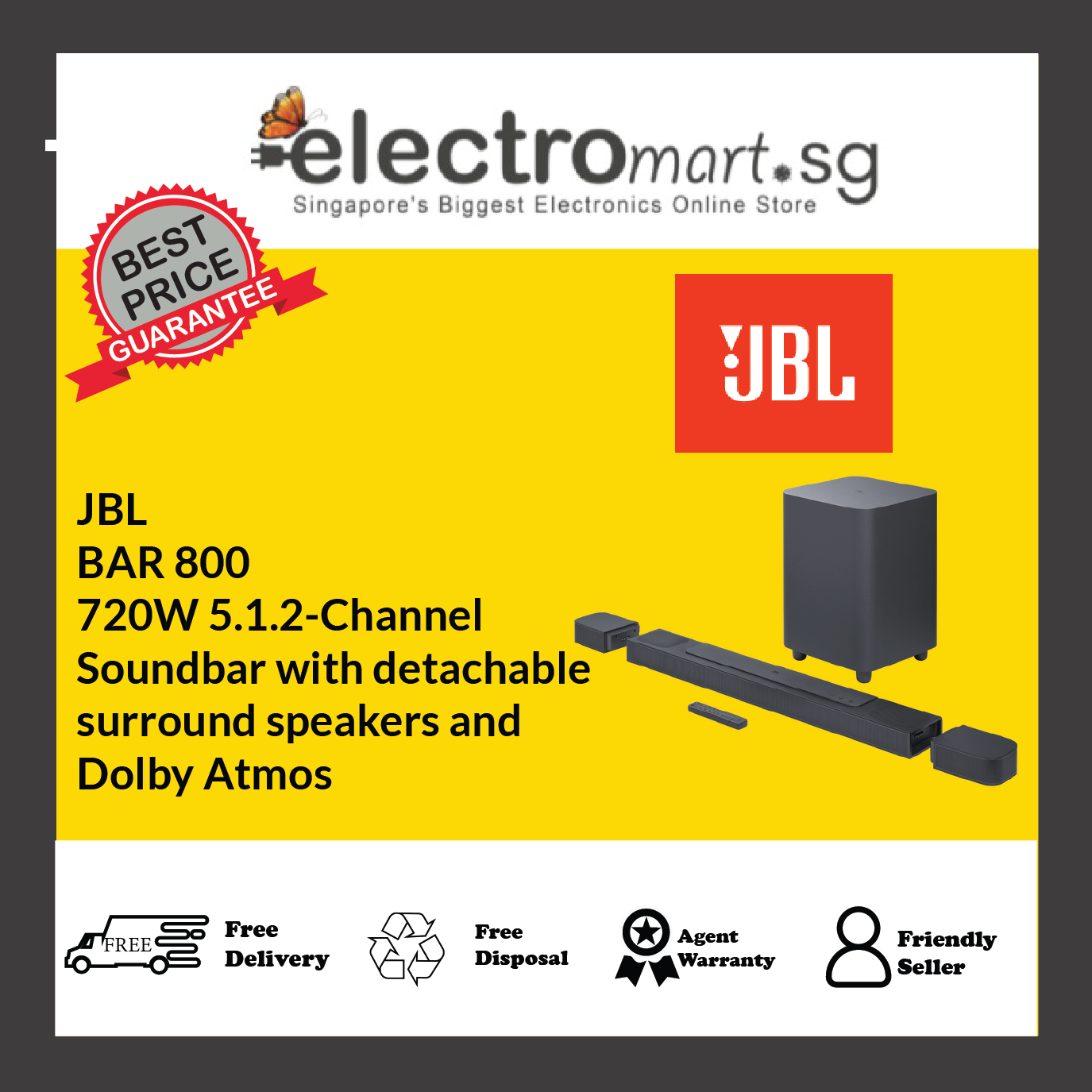 JBL BAR 800 5.1.2 Channel Truly Wireless Soundbar with True Dolby Atmos