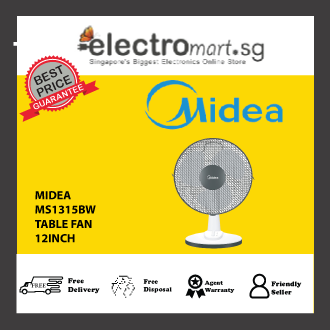 Midea MS1315BW 12 Inches Table Fan with 3 Speeds Levels, White