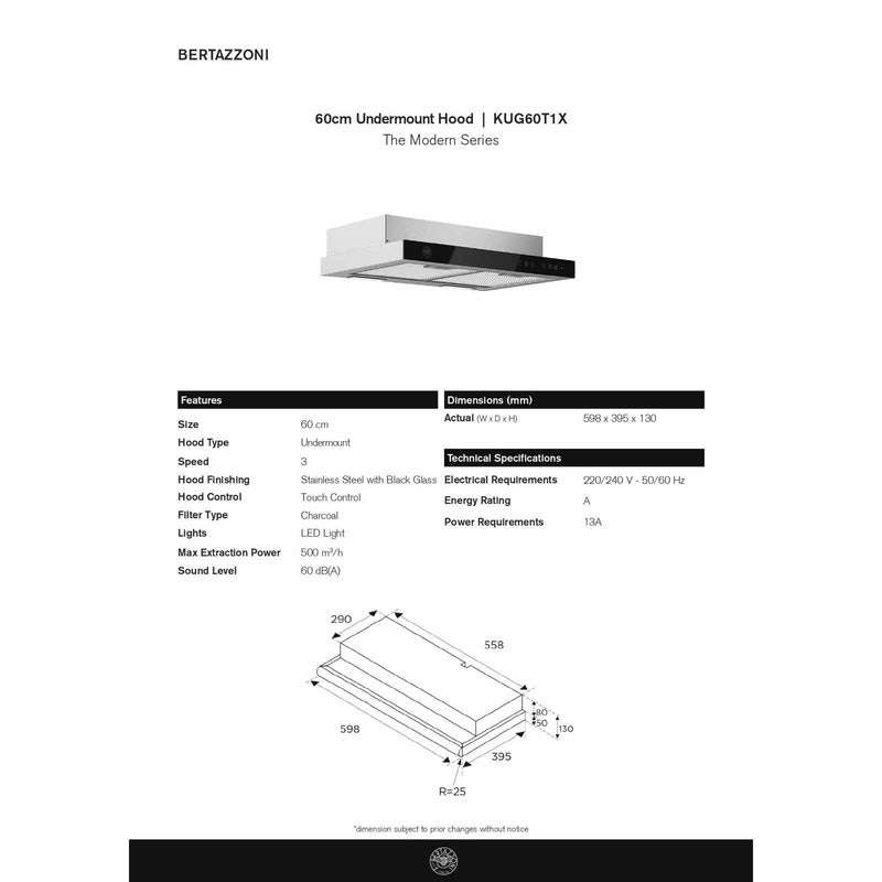 BERTAZZONI KUG60T1X 60CM SLIMLINE HOOD