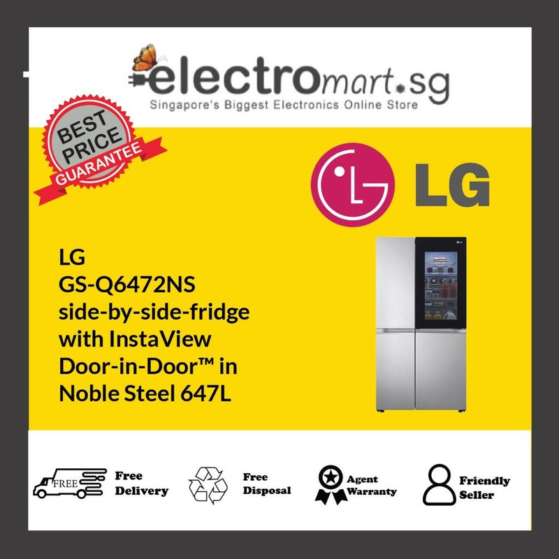 LG  GS-Q6472NS  side-by-side-fridge  with InstaView  Door-in-Door™ in  Noble Steel 647L