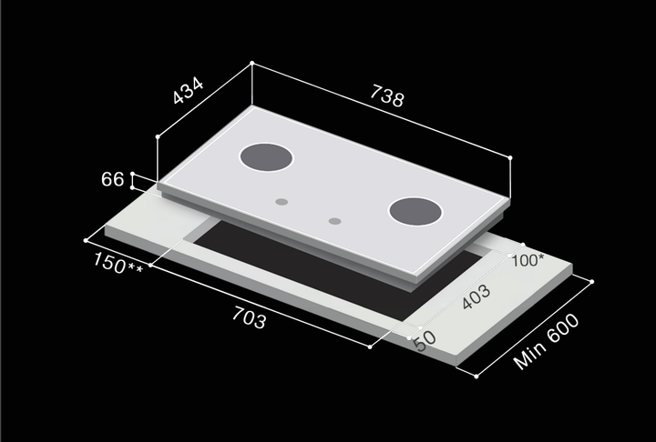 RINNAI RB-2CGN  2-BURNER BUILT-IN GAS HOB