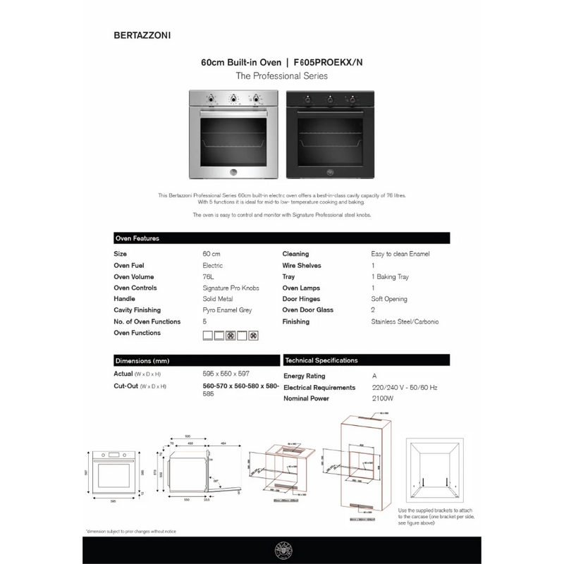 BERTAZZONI F605PROEKN Electric Built-in Oven (60cm)