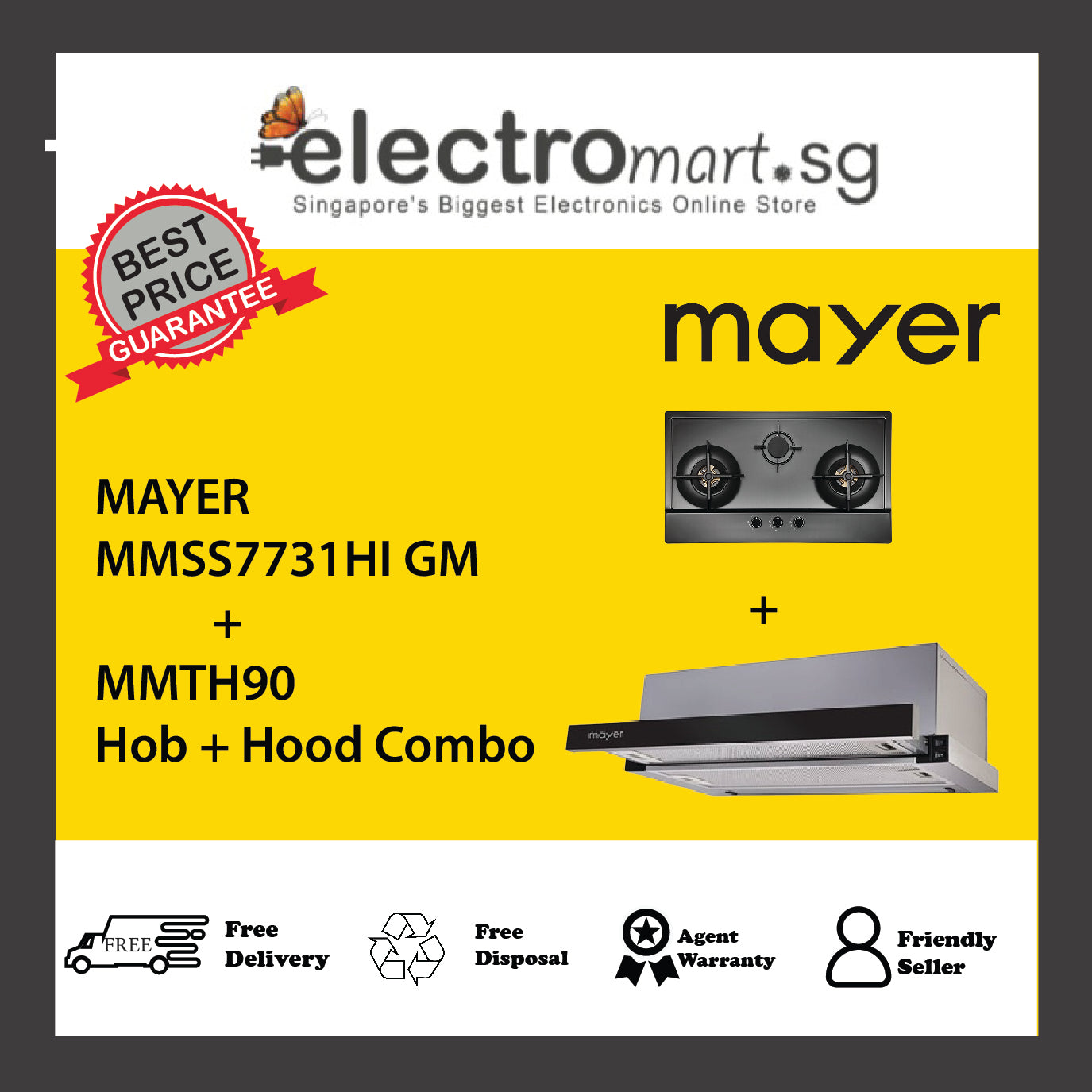 Mayer MMSS7731HI GM  + MMTH90  Hob + Hood Combo