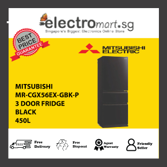 Mitsubishi MR-CGX56EX-GBK-P 450L 3-Door Fridge - Black