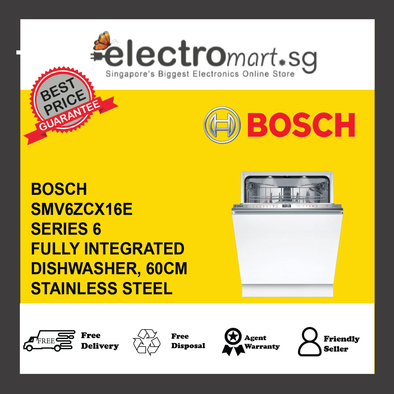 BOSCH SMV6ZCX16E Series 6 fully-integrated dishwasher 60cm