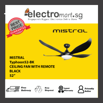 Mistral Typhoon52-BK Ceiling Fan with Remote  - Black,52-Inch