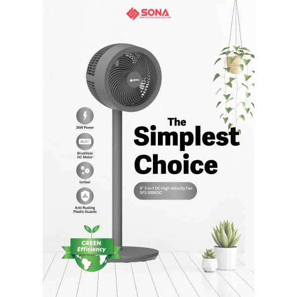 SONA SFS 9006DC 3 -In-1 DC High Velocity Fan 9"