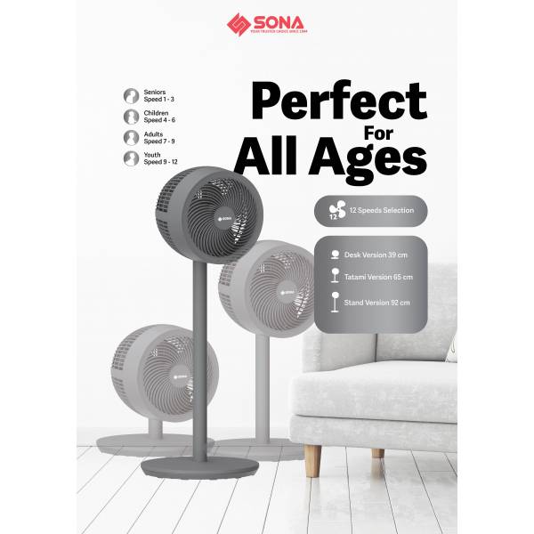 SONA SFS 9006DC 3 -In-1 DC High Velocity Fan 9"